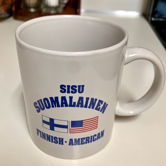 Vintage 1980s Finnish American Suomalainen National Flags Coffee Mug - Picture 2 of 12